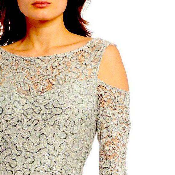 Marina Cold Shoulder Sequin Prom Dress Formal Gown Size 4 - Picture 2 of 16